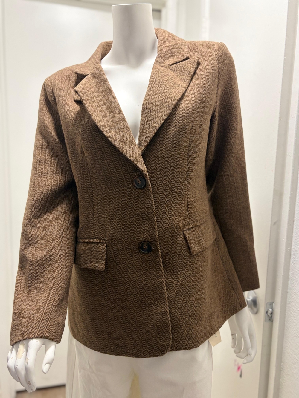 Tailored Brown Women's Wool-Blend Blazer Jacket